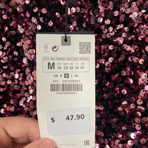 ZARA Sequin Dart Shorts Blogger Favorite Pink Size Medium NWT Party New Year's - Picture 4 of 5